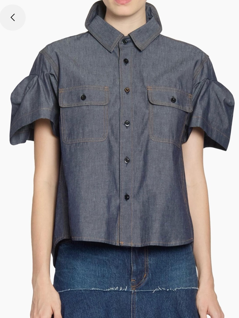 SACAI Women's Short-Sleeve Denim Shirt - Blue Size L🌸